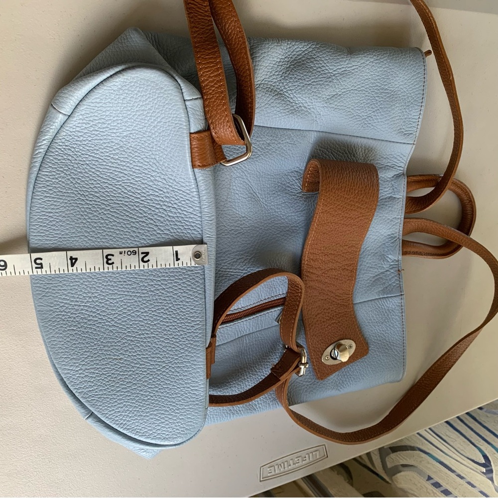 Borse in Pelle Genuine Blue Leather Back Pack  Made in Italy - Picture 6 of 10